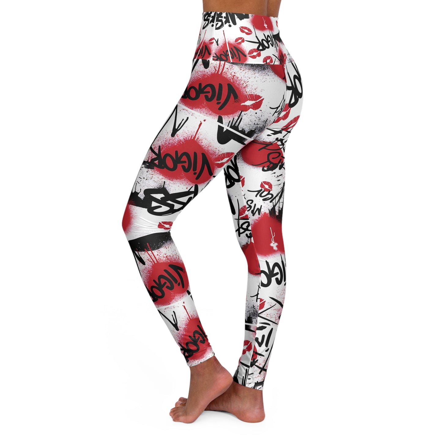 Trendy High Waisted Yoga Leggings with Artistic Graffiti Design
