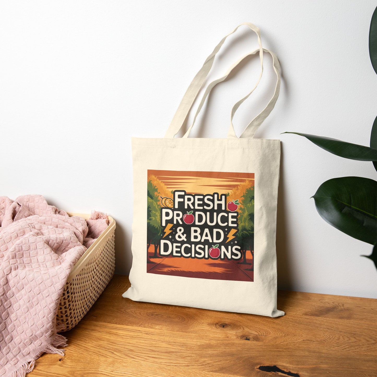 Fresh Produce & Bad Decisions Tote Bag, Grocery Bag, Eco-Friendly Tote, Funny Shopping Bag, Gift for Foodies