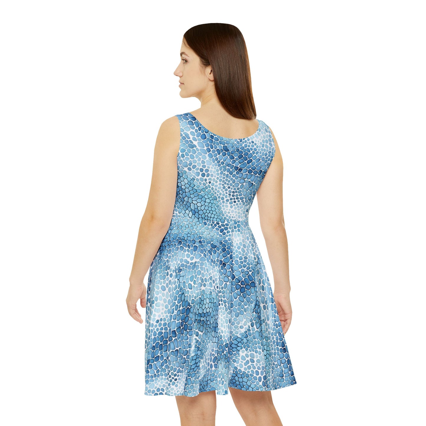 Women's Blue Mosaic Skater Dress - Perfect for Summer Outings and Beach Vacations