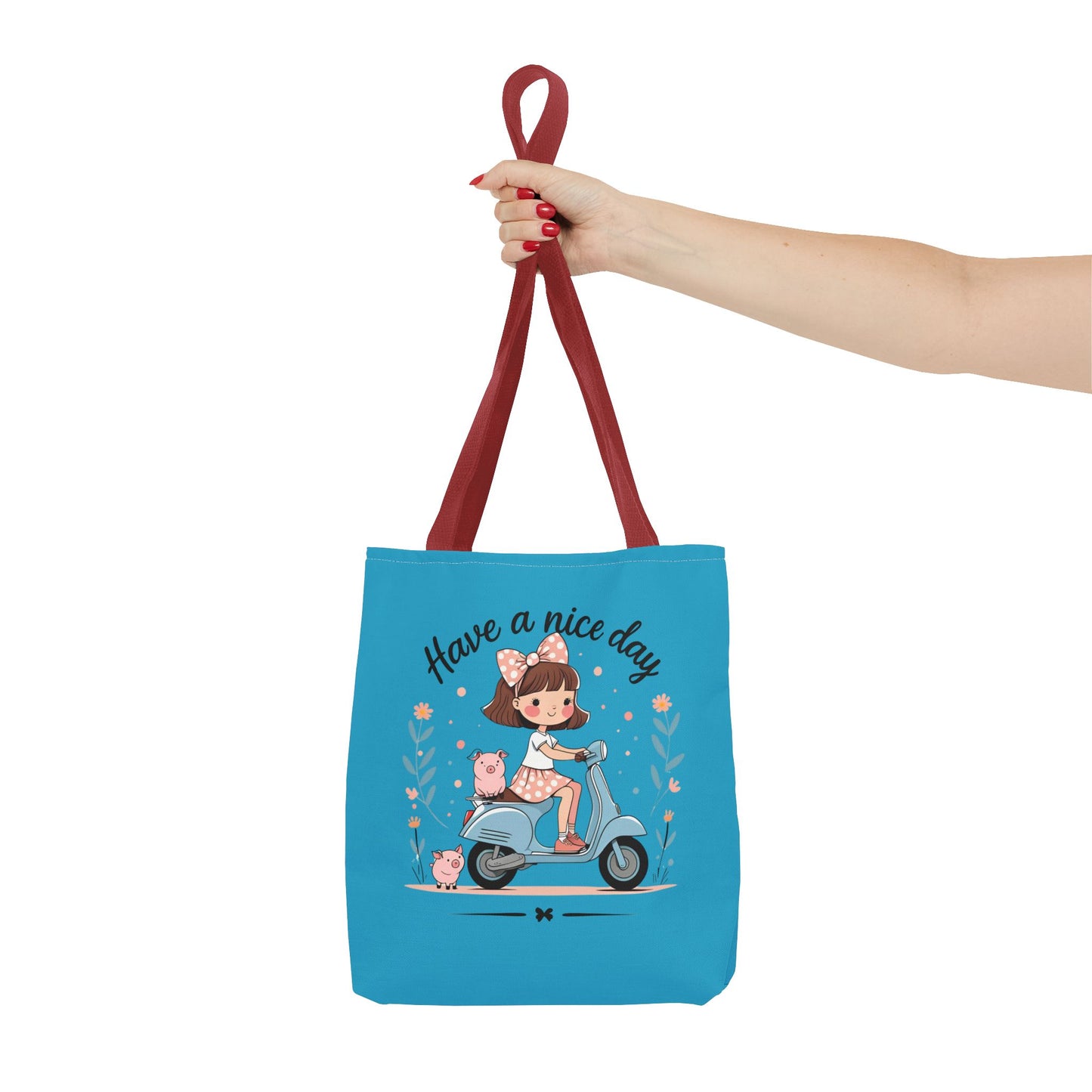 Playful Reminder Tote Bag, Girl on Scooter Bag, Cute AOP Tote, Everyday Use Bag, Gift for Kids, Fun Summer Accessory