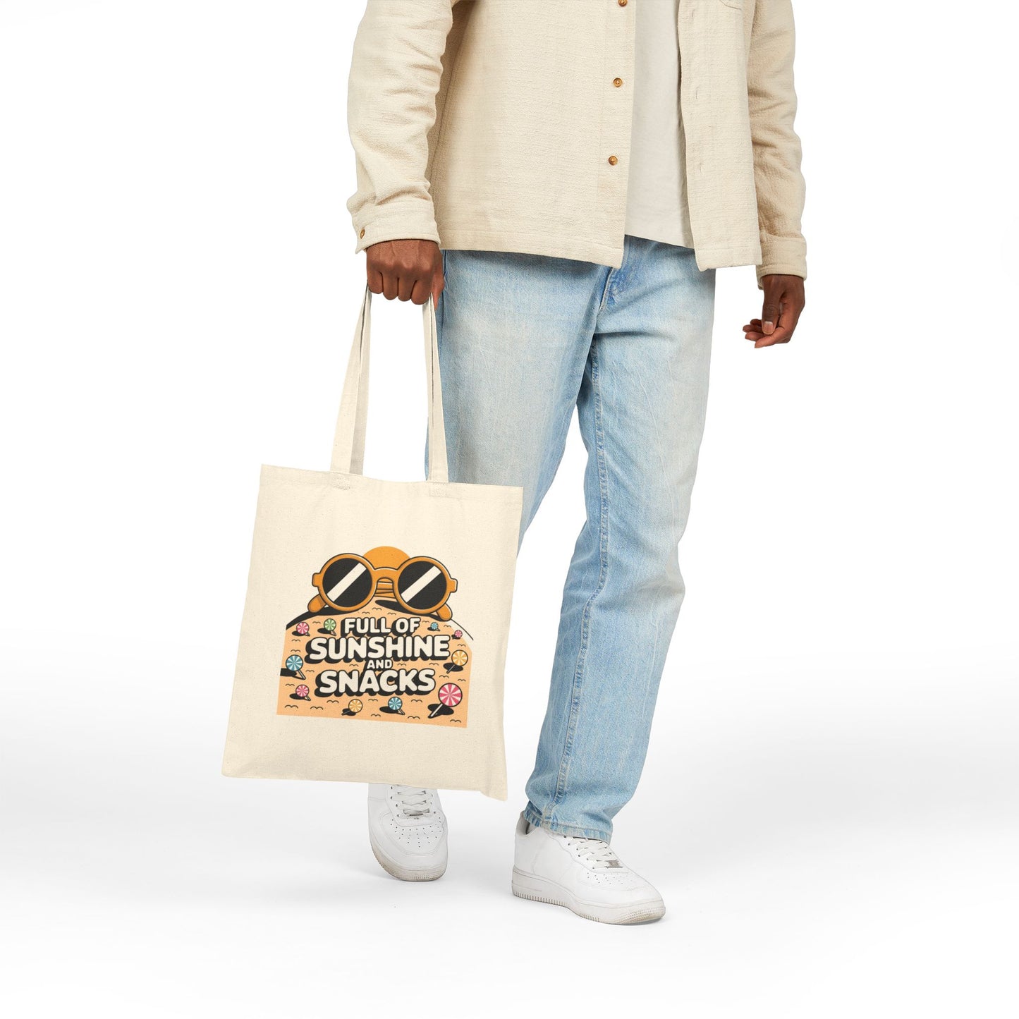 Sunny Snacks Cotton Canvas Tote Bag | Beach Bag, Grocery Tote, Summer Accessory, Gift for Food Lovers, Eco-Friendly Shopping Bag