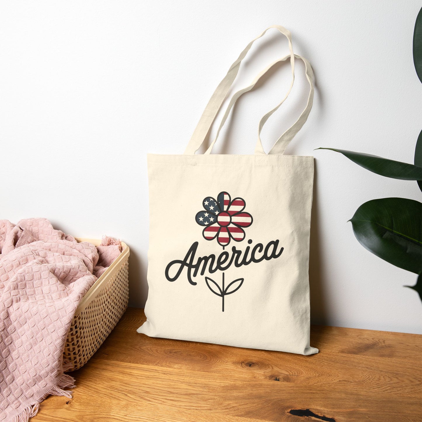 Patriotic Floral Cotton Canvas Tote Bag, Shopping Bag, Beach Bag, Gift for Her, USA Pride, Fourth of July, Americana Decor