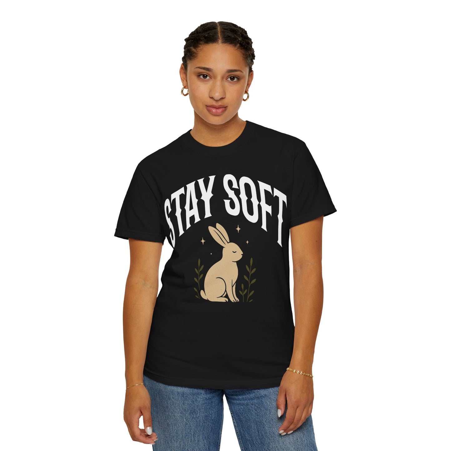 Stay Soft Unisex Garment-Dyed T-Shirt, Cute Rabbit Design Tee for Animal Lovers, Cozy Casual Wear, Gift for Friends, Nature Vibe Clothing