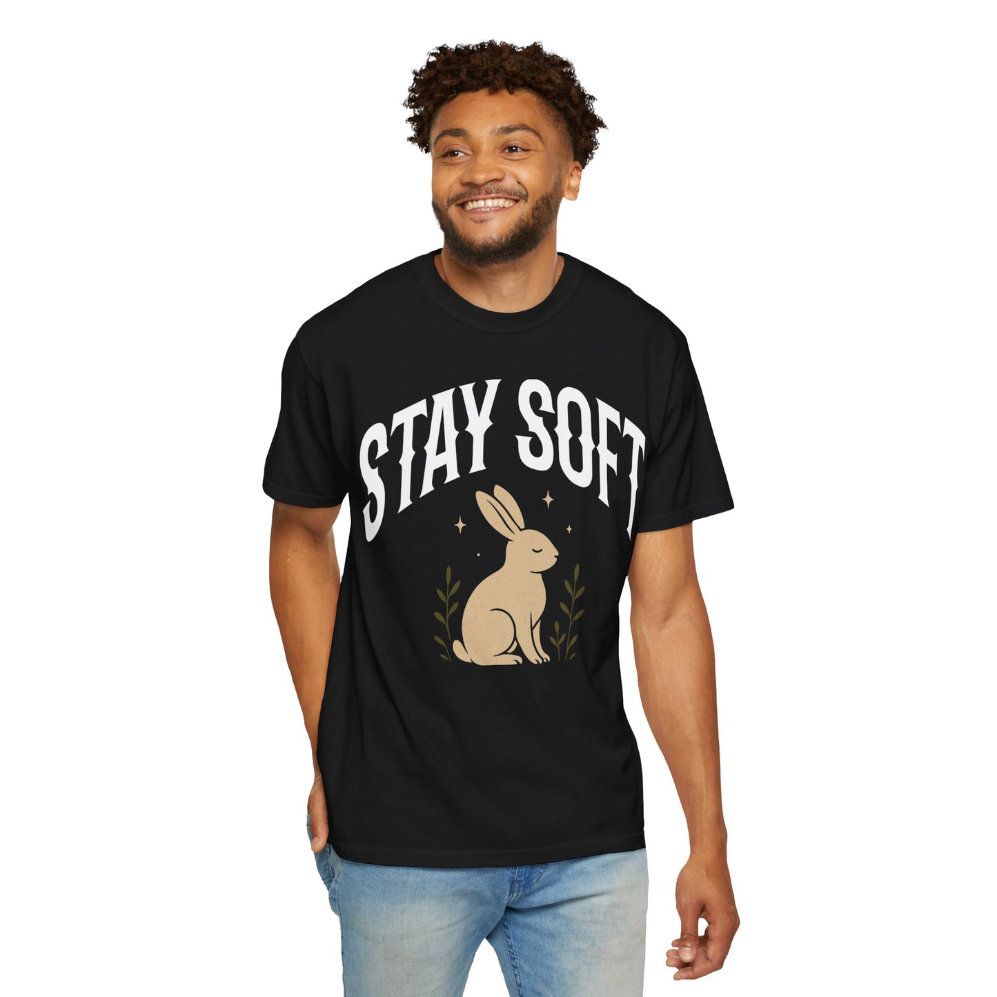 Stay Soft Unisex Garment-Dyed T-Shirt, Cute Rabbit Design Tee for Animal Lovers, Cozy Casual Wear, Gift for Friends, Nature Vibe Clothing