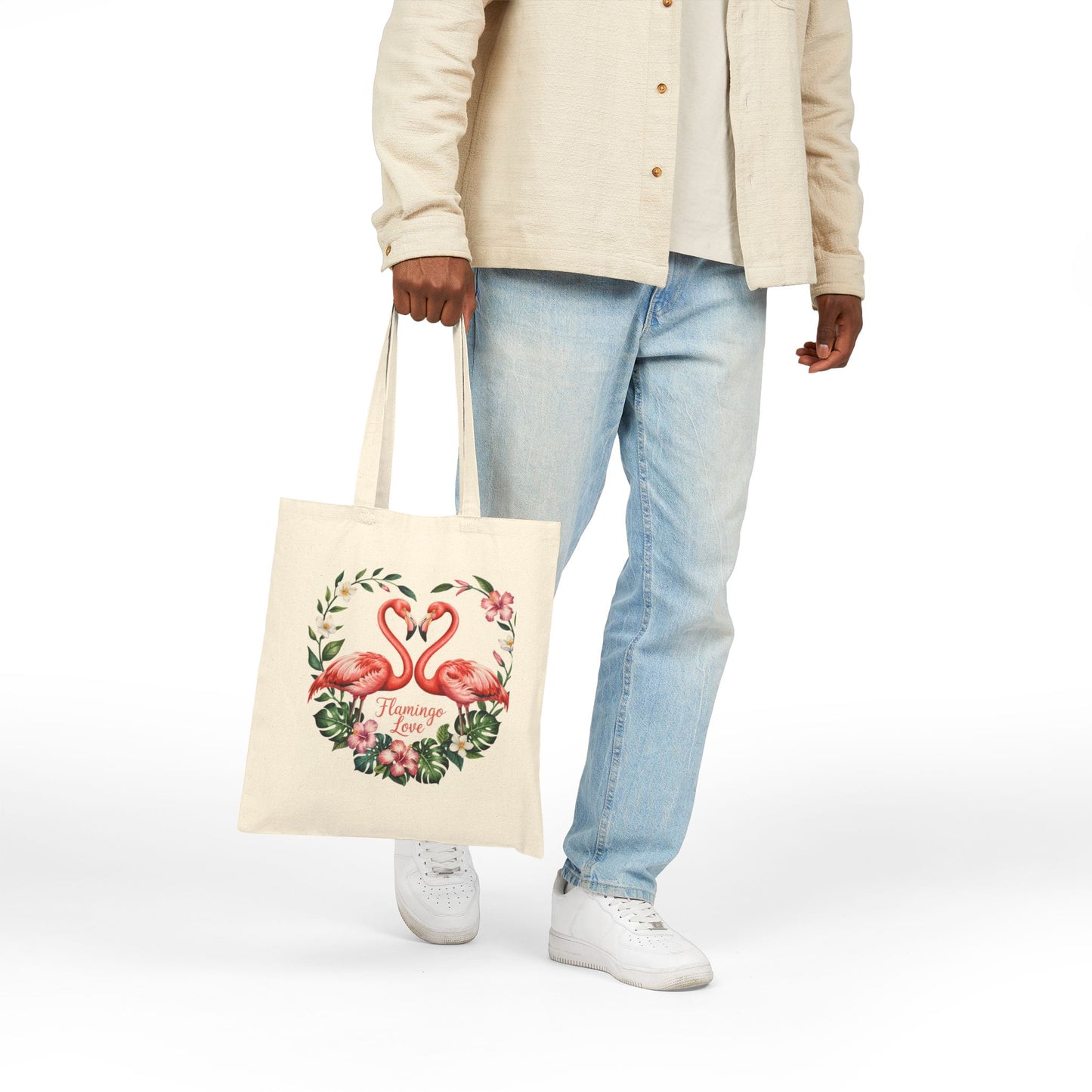 Tote Bag with Romantic Flamingo Design - Perfect for Beach Trips, Weddings, Reusable Shopping, Gift Ideas, Floral Lover