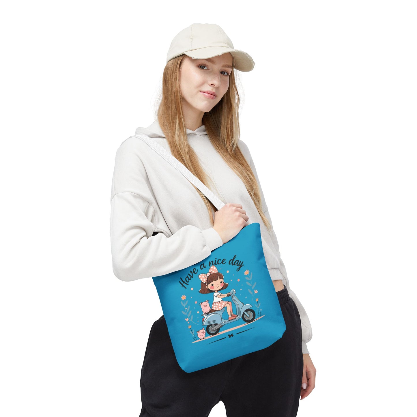 Playful Reminder Tote Bag, Girl on Scooter Bag, Cute AOP Tote, Everyday Use Bag, Gift for Kids, Fun Summer Accessory