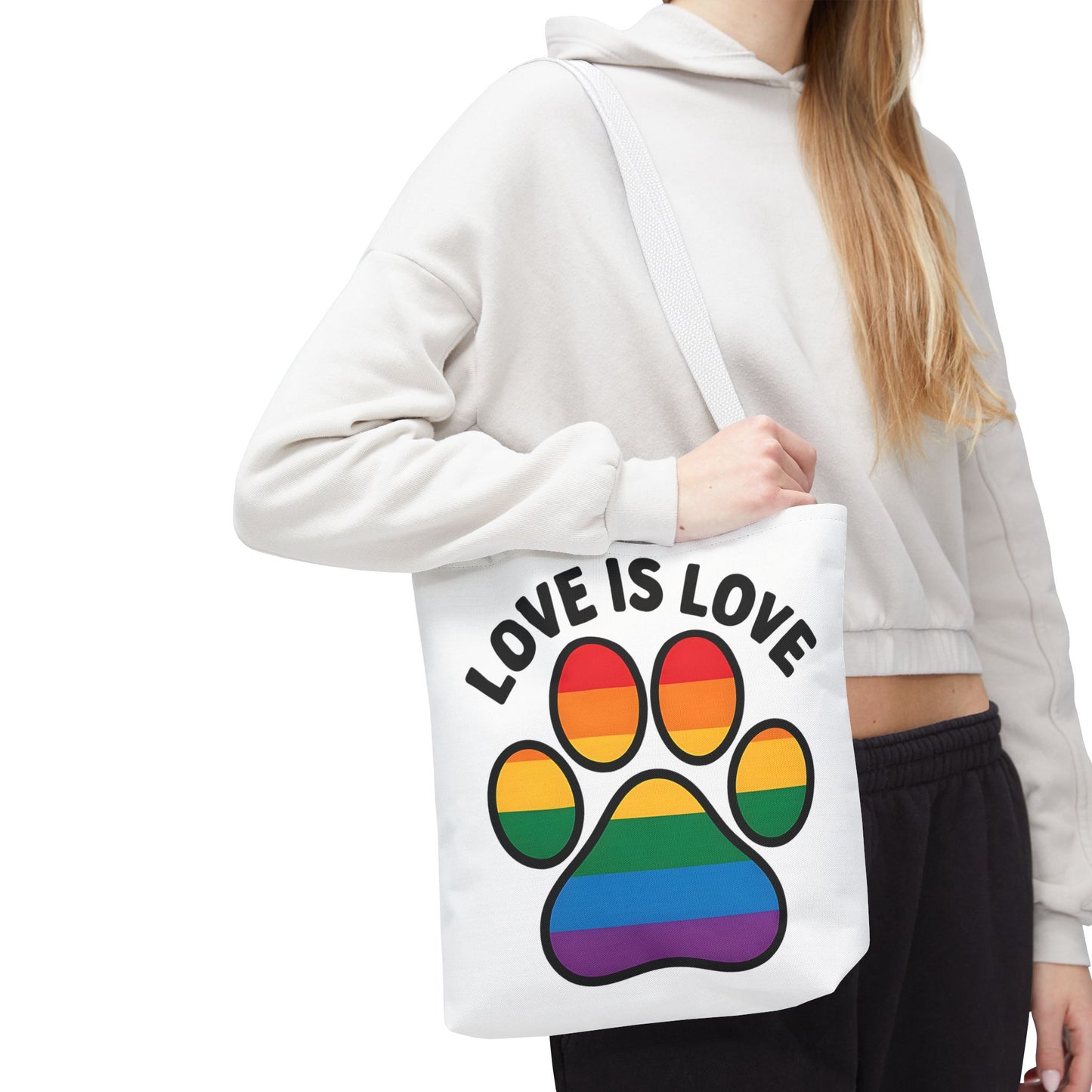 Pride Love Is Love Tote Bag – Colorful Paw Print Design
