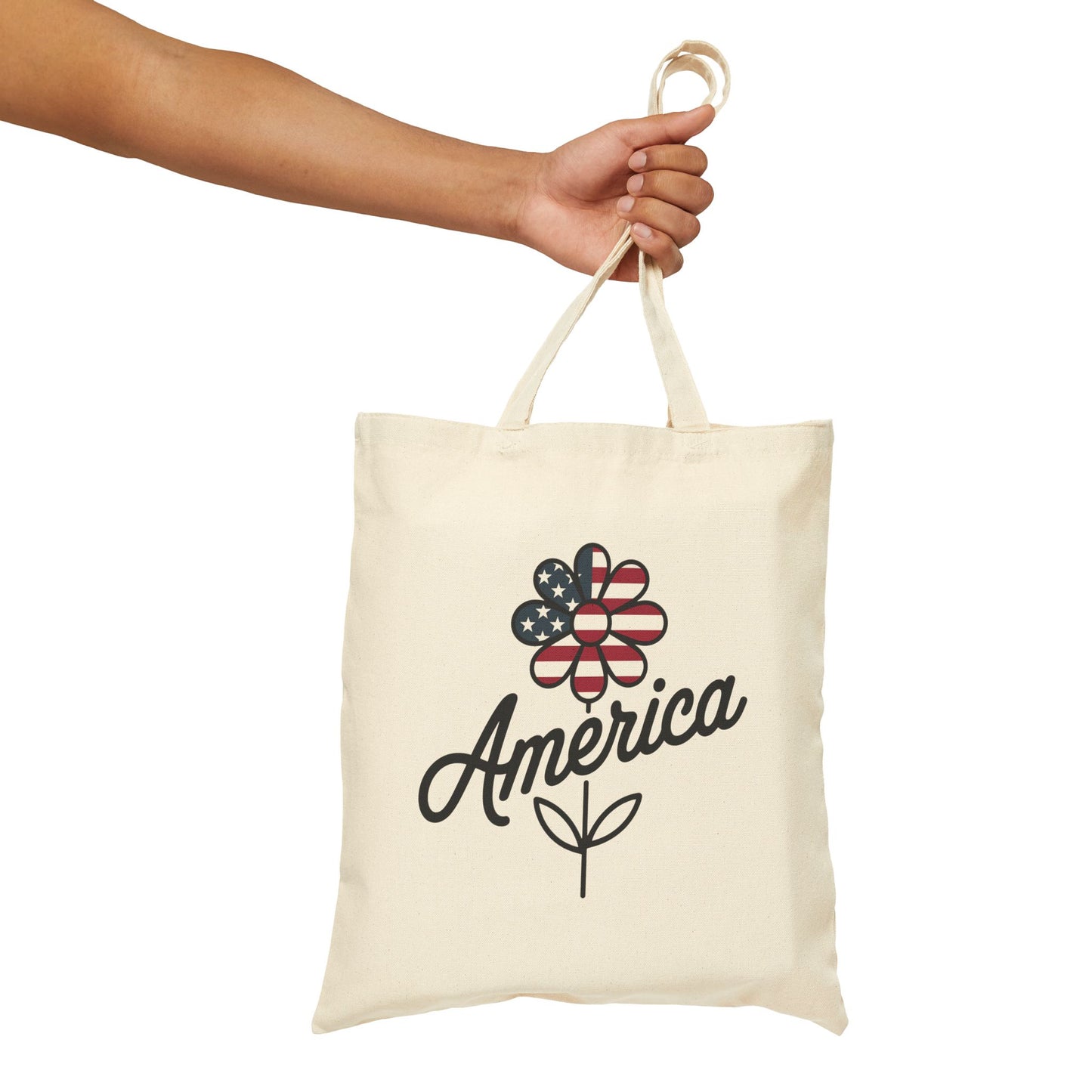 Patriotic Floral Cotton Canvas Tote Bag, Shopping Bag, Beach Bag, Gift for Her, USA Pride, Fourth of July, Americana Decor