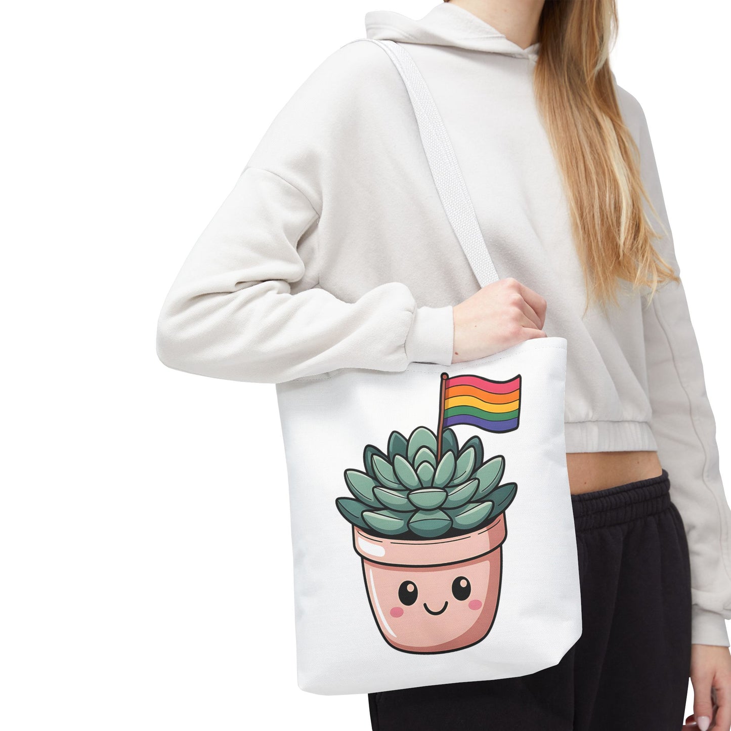 Cute Succulent Tote Bag with Rainbow Flag - Perfect for Pride Events