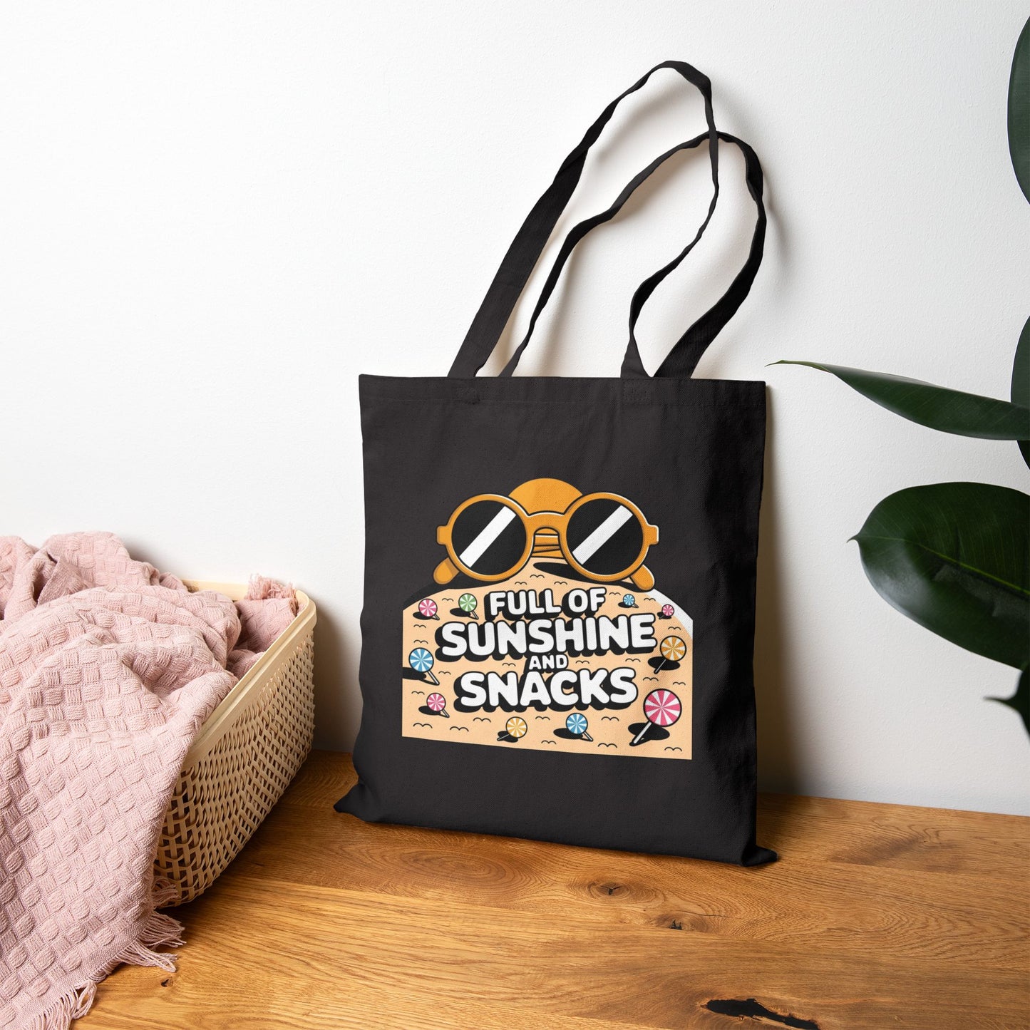 Sunny Snacks Cotton Canvas Tote Bag | Beach Bag, Grocery Tote, Summer Accessory, Gift for Food Lovers, Eco-Friendly Shopping Bag
