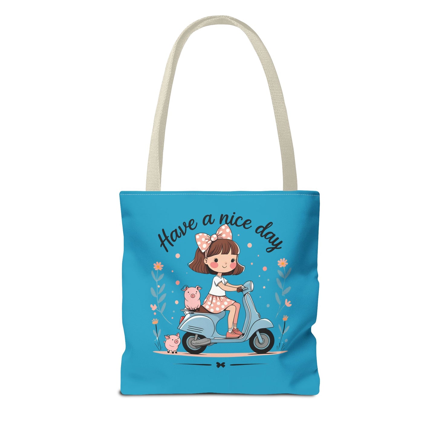 Playful Reminder Tote Bag, Girl on Scooter Bag, Cute AOP Tote, Everyday Use Bag, Gift for Kids, Fun Summer Accessory