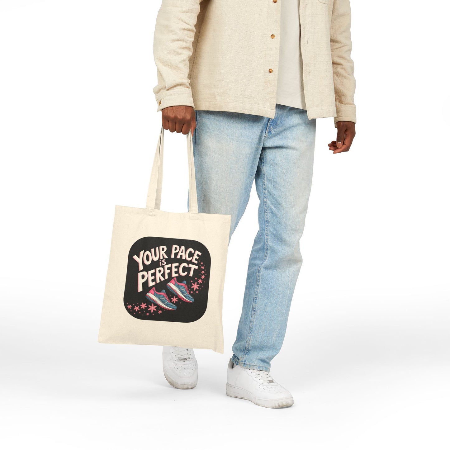 Your Pace is Perfect Tote Bag, Motivational Canvas Bag for Runners, Eco-Friendly Shopping Tote, Gym Bag, Gift for Athletes