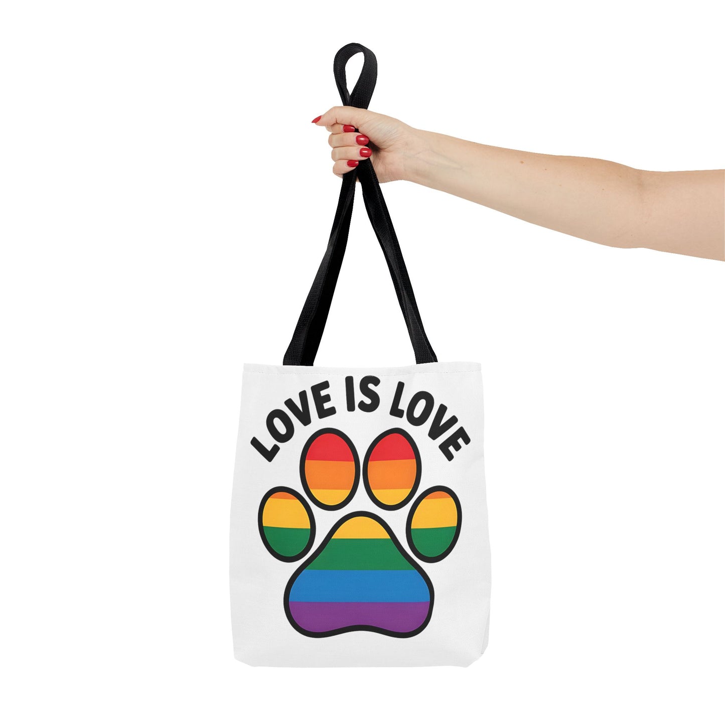 Pride Love Is Love Tote Bag – Colorful Paw Print Design