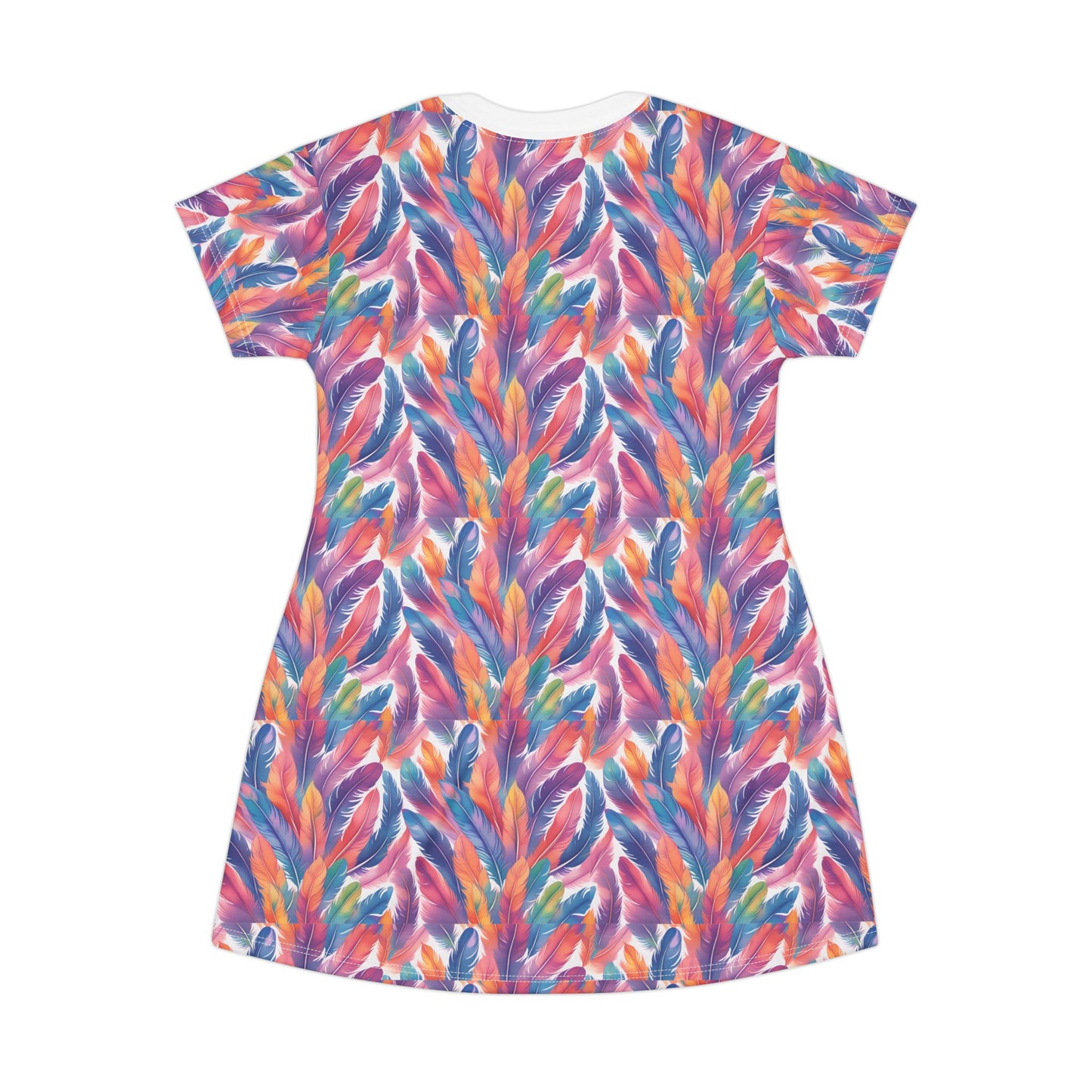Colorful Feather T-Shirt Dress - Boho Style for Summer Fun