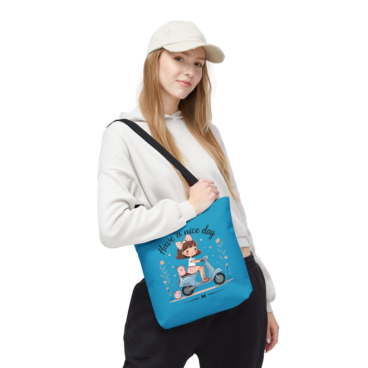 Playful Reminder Tote Bag, Girl on Scooter Bag, Cute AOP Tote, Everyday Use Bag, Gift for Kids, Fun Summer Accessory