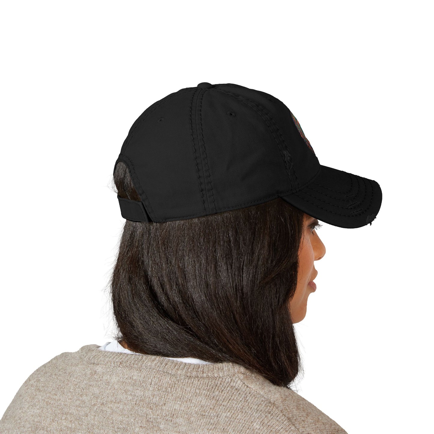 Distressed Dad Hat with Embroidered Colorful Circle - Casual Fashion Accessory