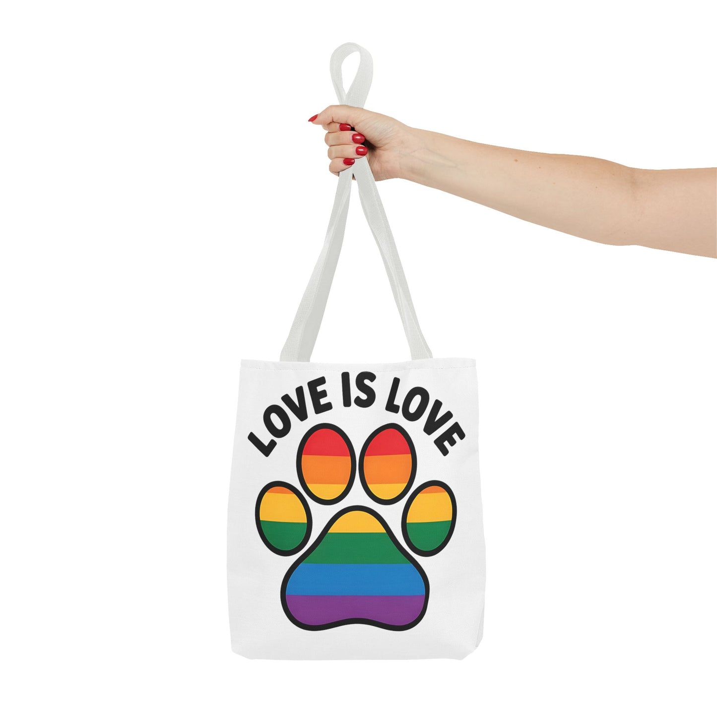 Pride Love Is Love Tote Bag – Colorful Paw Print Design