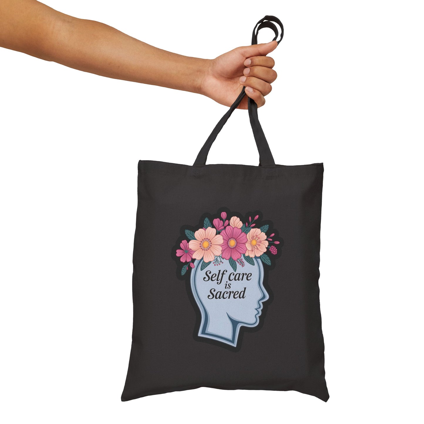 Self Care is Sacred Tote Bag, Eco-Friendly Cotton Bag, Floral Canvas Bag, Gift for Her, Mindfulness Gift, Motivational Tote