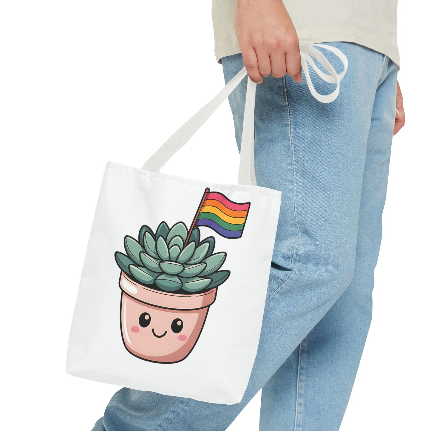 Cute Succulent Tote Bag with Rainbow Flag - Perfect for Pride Events