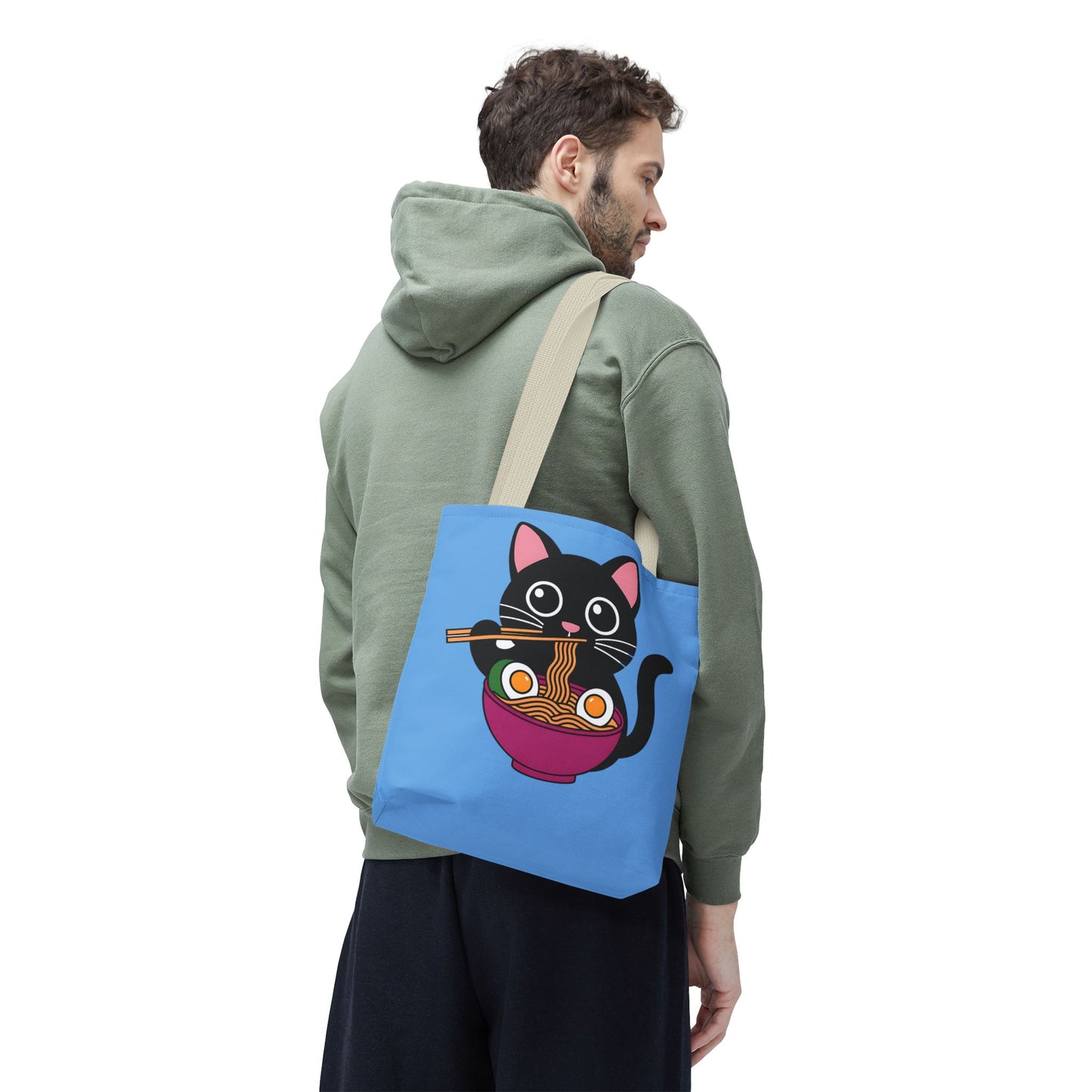 Cute Cat Noodle Tote Bag | Animal Lover Gift, Beach Bag, Shopping Tote, Foodie Accessory, Pet Lover's Bag