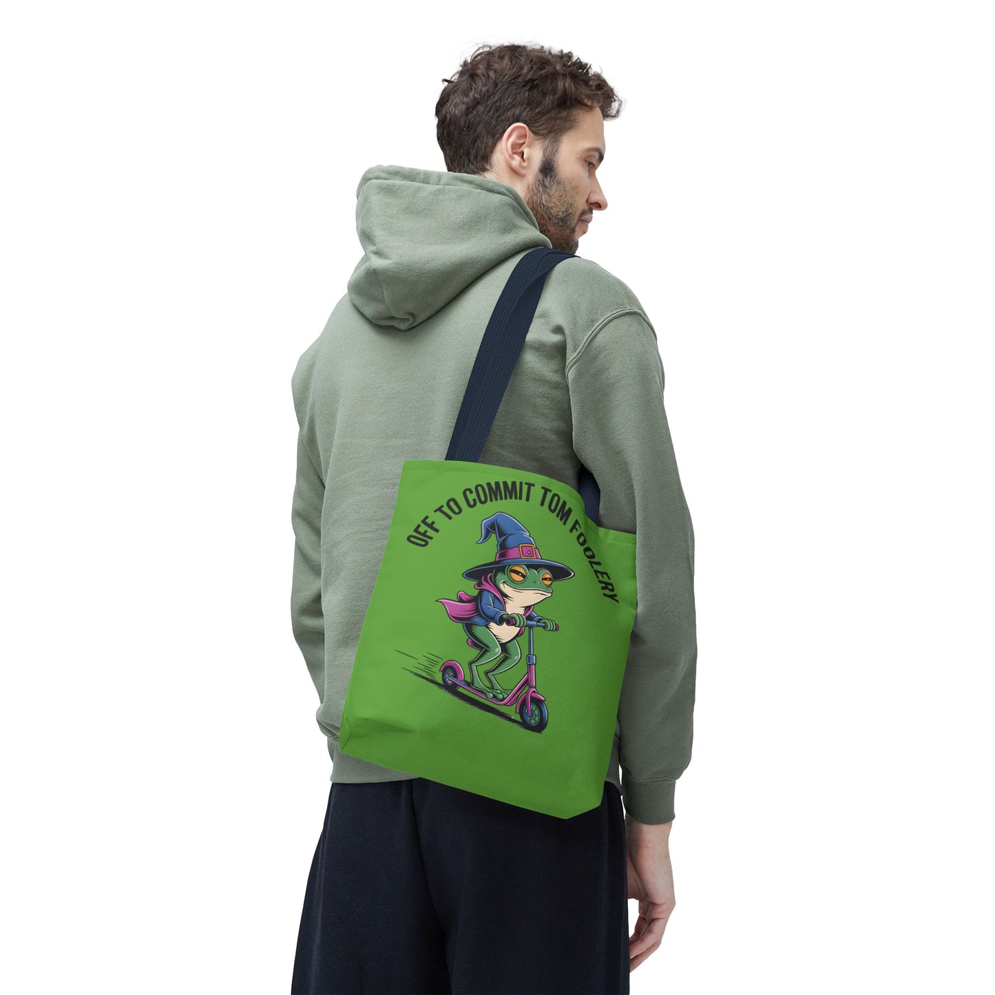 Whimsical Frog Tote Bag, Off to Commit Tom Foolery, Funny Gift, Eco-Friendly Shopping, Ideal for Parties, Casual Everyday Use