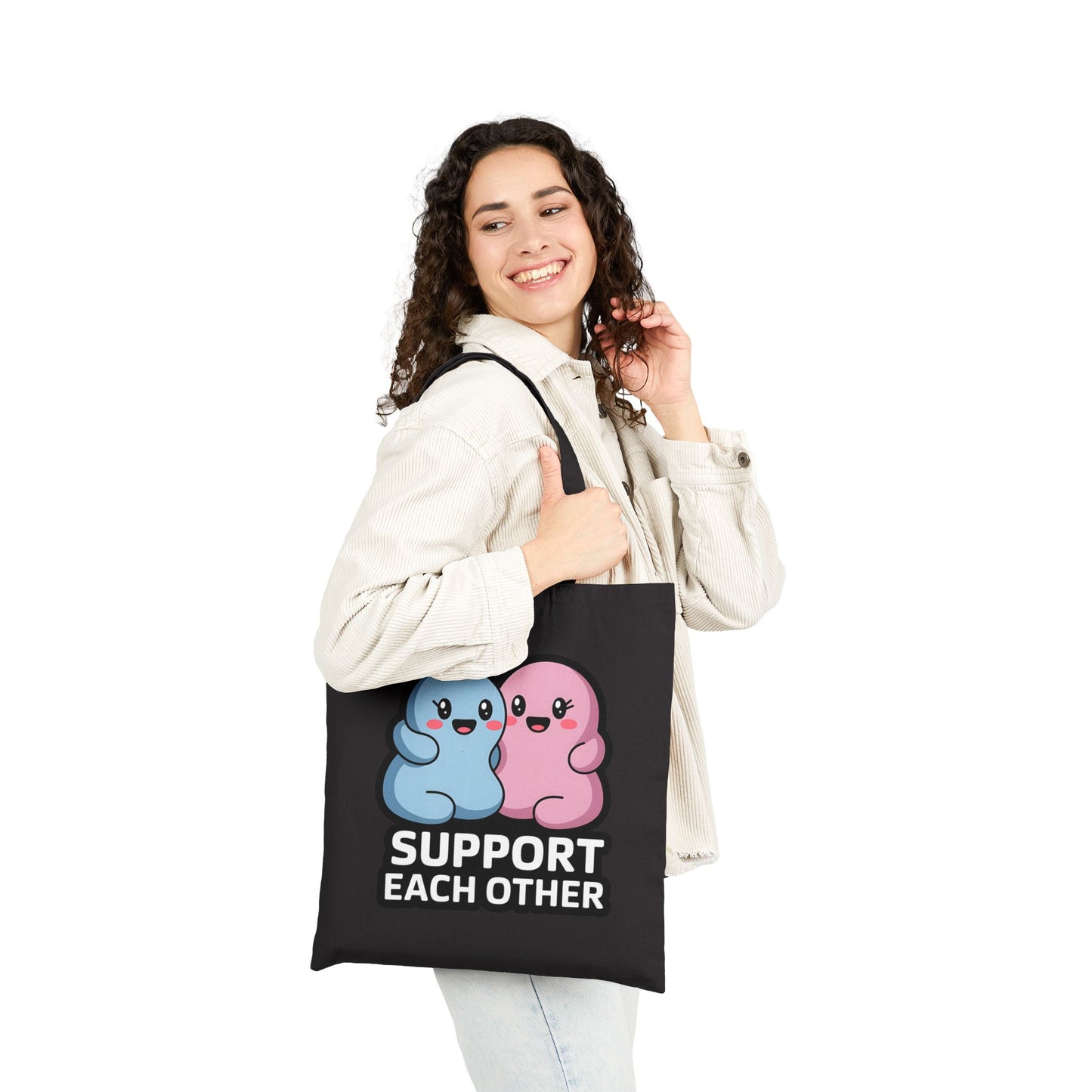 Support Each Other Cotton Canvas Tote Bag, Eco-Friendly Tote, Gift for Friends, Cute Tote Bag for Shopping, Motivational Bag