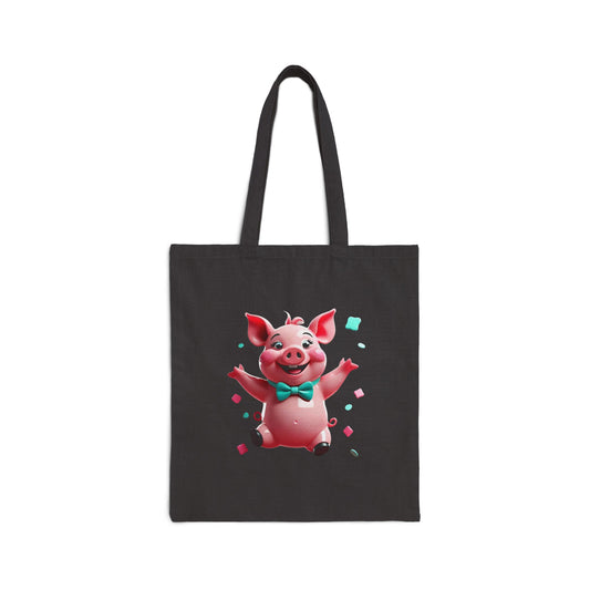 Playful Pig Canvas Tote Bag - Cute Eco-Friendly Tote for Grocery, Beach, and Everyday Use, Gifts for Pig Lovers, Birthday, Celebration