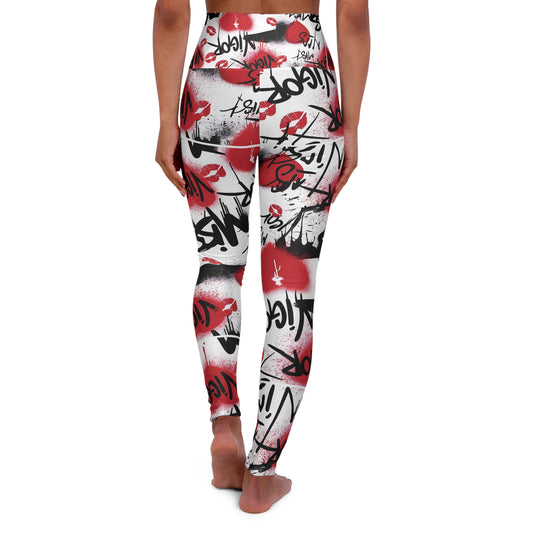 Trendy High Waisted Yoga Leggings with Artistic Graffiti Design