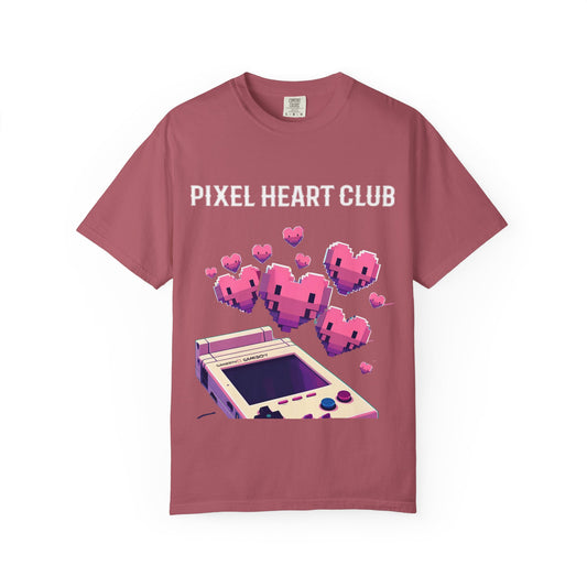 Pixel Heart Club Garment-Dyed T-Shirt, Retro Gamer Shirt, Unisex Tee, Cute Video Game Merch, Valentine's Day Gift, Cozy Casual Wear