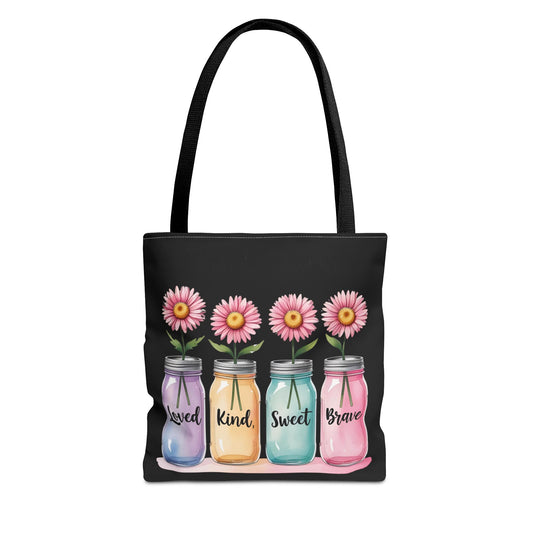 Vibrant Floral Tote Bag | Loved, Kind, Sweet, Brave | Gift, Eco-Friendly, Shopping, Beach Bag, Inspirational