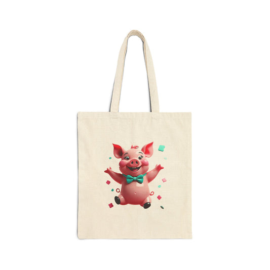 Playful Pig Canvas Tote Bag - Cute Eco-Friendly Tote for Grocery, Beach, and Everyday Use, Gifts for Pig Lovers, Birthday, Celebration