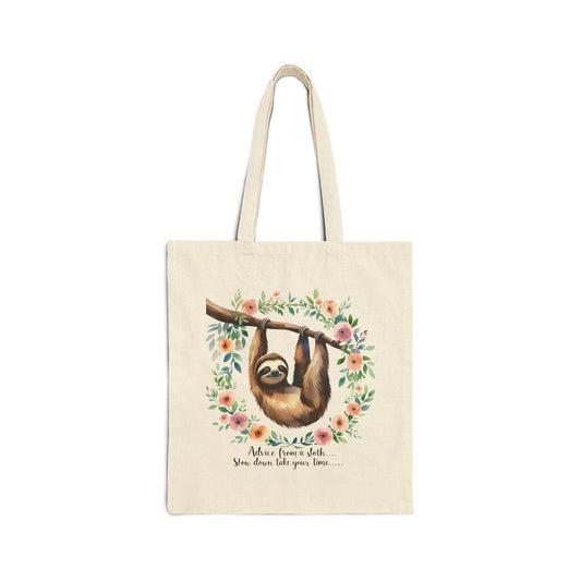 Sloth Canvas Tote Bag - Cute Reusable Shopping Bag, Eco-Friendly Gift, Beach Tote, Daily Use, Floral Design