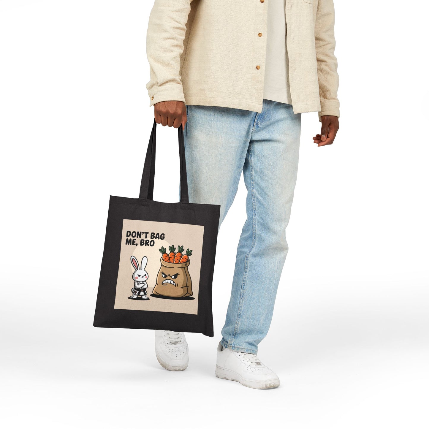 Funny Cotton Canvas Tote Bag - Don't Bag Me, Bro | Reusable Shopping Bag, Eco-Friendly Tote, Gift for Bunny Lovers, Quirky Market Bag