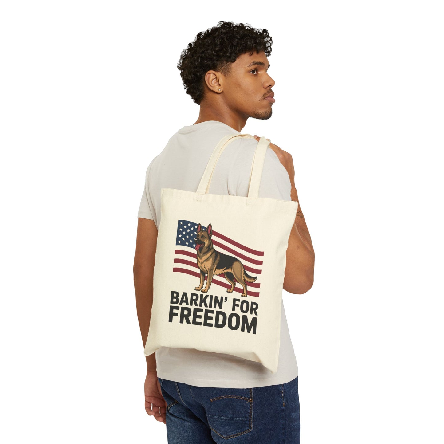 Patriotic Dog Lover Tote Bag - Barkin' for Freedom, Eco-Friendly Shopping Bag, Gift for Pet Owners, USA Flag Canvas Bag, Animal Rights [...]