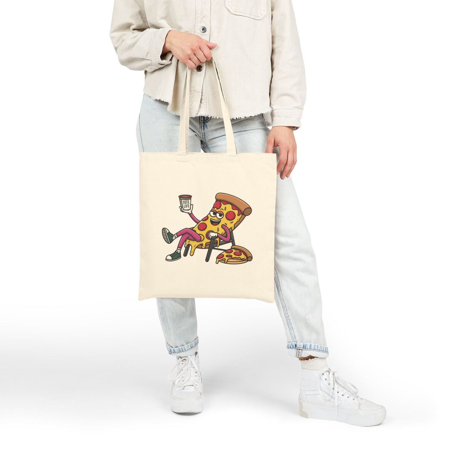 Pizza Lover's Funny Cotton Canvas Tote Bag, Durable Grocery Bag, Eco-Friendly Tote, Gift for Pizza Fans, Fun Bag for Everyday Use