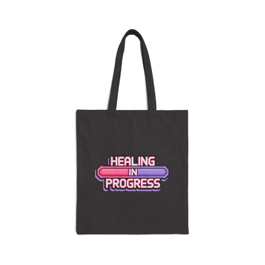 Healing in Progress Cotton Canvas Tote Bag | Eco-Friendly Bag, Inspirational Gift, Self-Care Accessory, Everyday Use, Motivational Bag