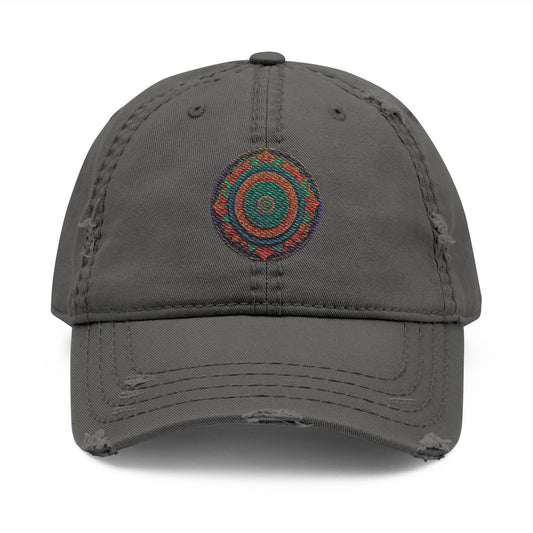 Distressed Dad Hat with Embroidered Colorful Circle - Casual Fashion Accessory