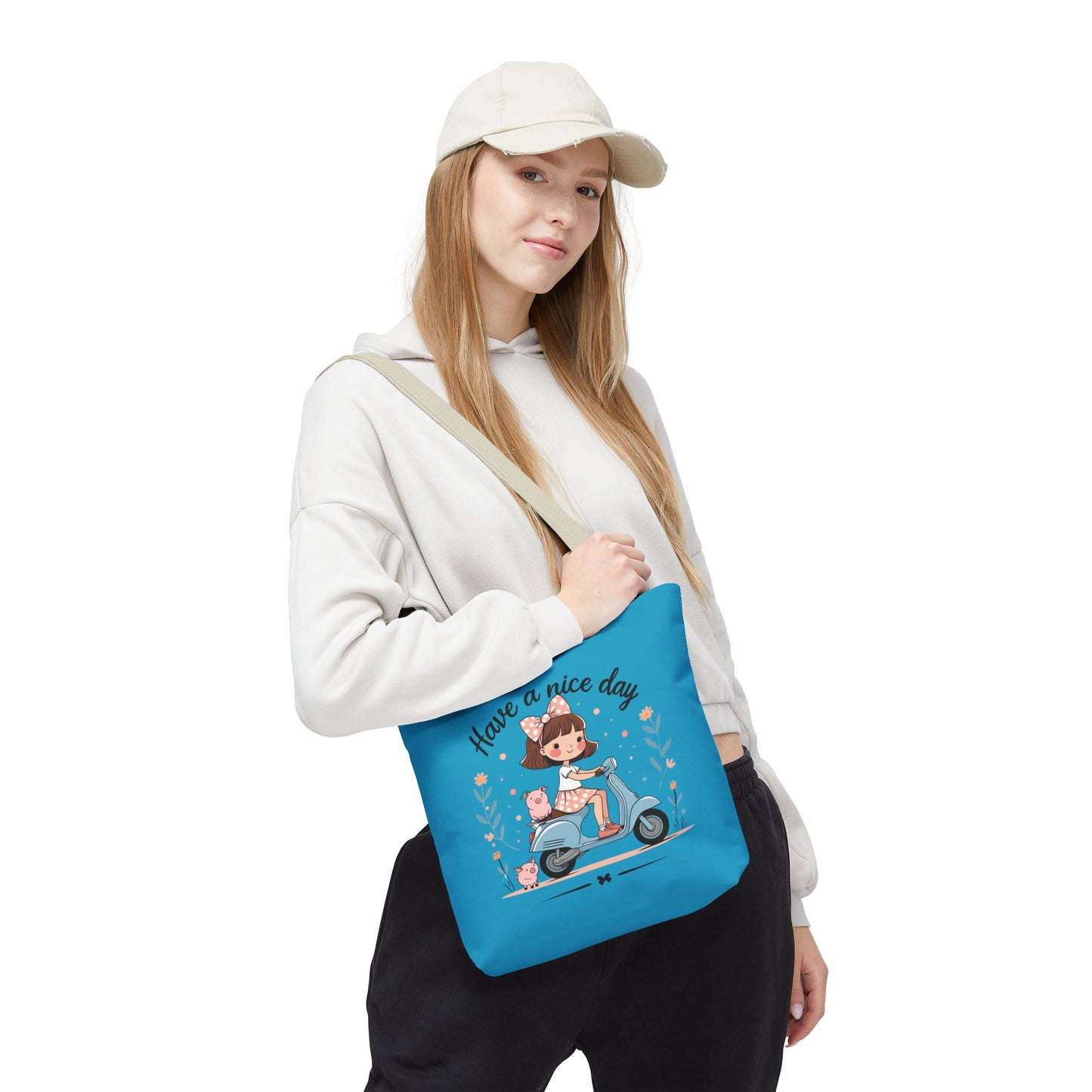 Playful Reminder Tote Bag, Girl on Scooter Bag, Cute AOP Tote, Everyday Use Bag, Gift for Kids, Fun Summer Accessory