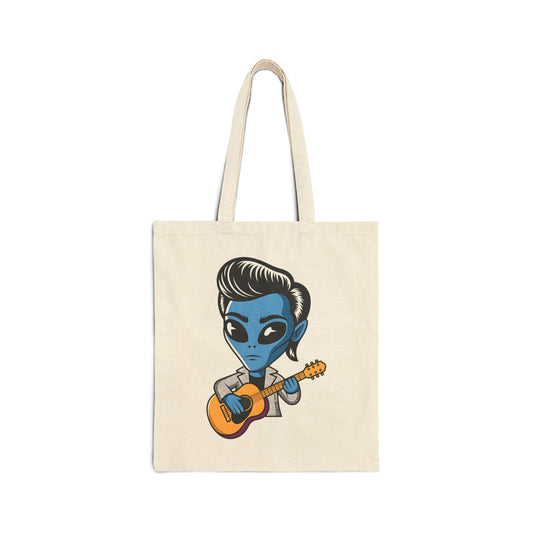 Alien Guitarist Cotton Canvas Tote Bag, Eco-Friendly Shopping Bag, Music Lover Gift, Cute and Quirky Tote, Festival Essential