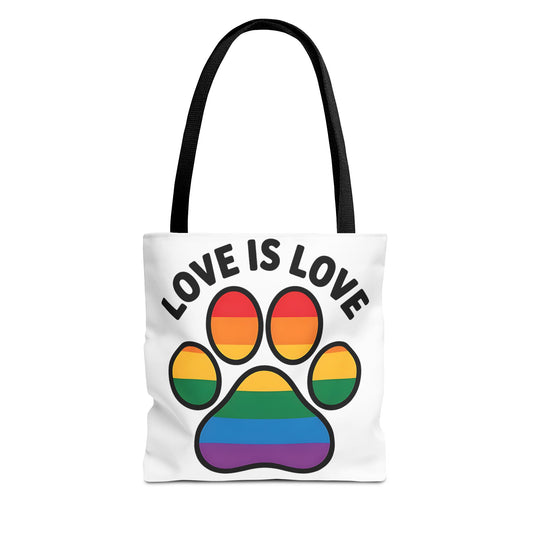 Pride Love Is Love Tote Bag – Colorful Paw Print Design