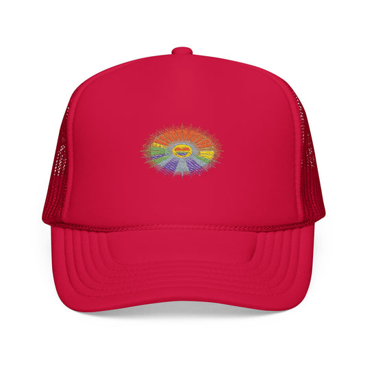 Rainbow Embroidery Foam Trucker Hat - Bright Colorful Cap for Summer Festivals, Outdoor Events, Beach Days, Gift for Friends
