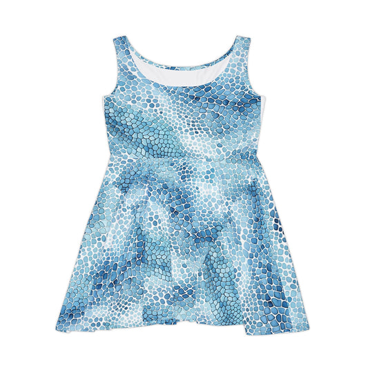 Women's Blue Mosaic Skater Dress - Perfect for Summer Outings and Beach Vacations