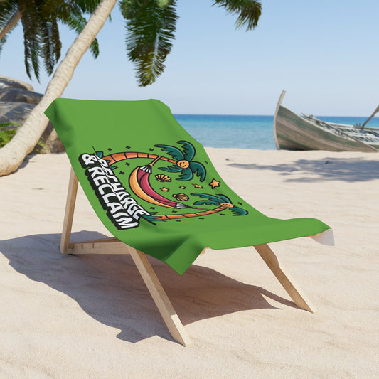 Beach Towel: Recharge & Reclaim, Summer Days, Vacation Essential, Poolside Fun, Gift for Beach Lovers, Tropical Decor