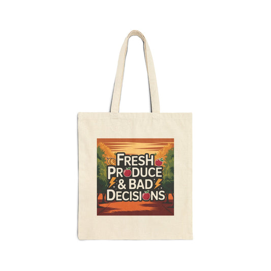 Fresh Produce & Bad Decisions Tote Bag, Grocery Bag, Eco-Friendly Tote, Funny Shopping Bag, Gift for Foodies