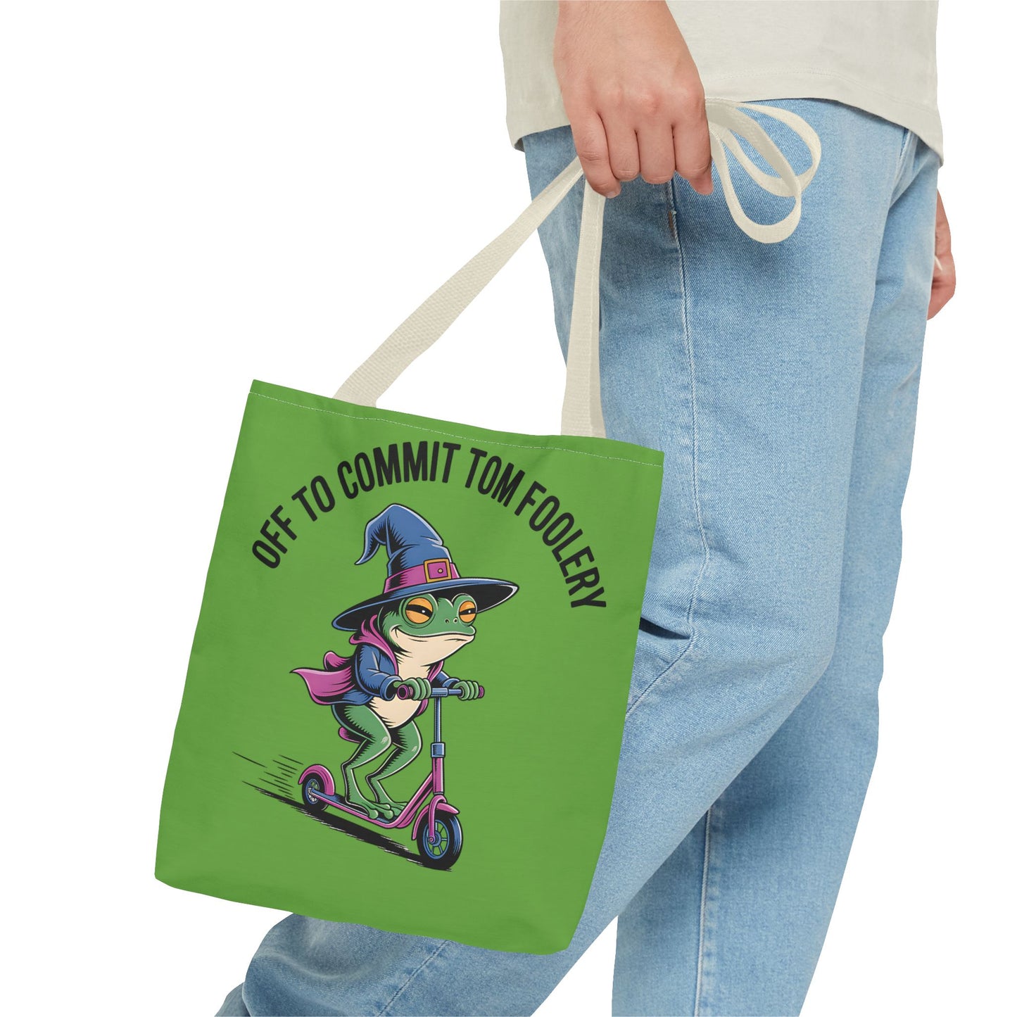 Whimsical Frog Tote Bag, Off to Commit Tom Foolery, Funny Gift, Eco-Friendly Shopping, Ideal for Parties, Casual Everyday Use