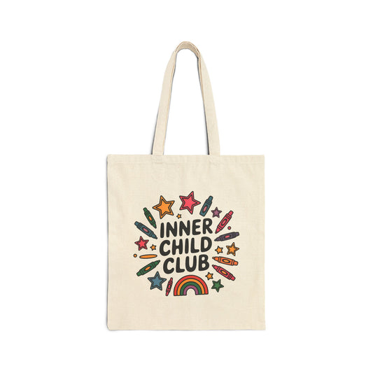 Inner Child Club Cotton Canvas Tote Bag, Eco-Friendly Shopping Bag, Festival Tote, Kids' Art Supplies, Fun & Whimsical