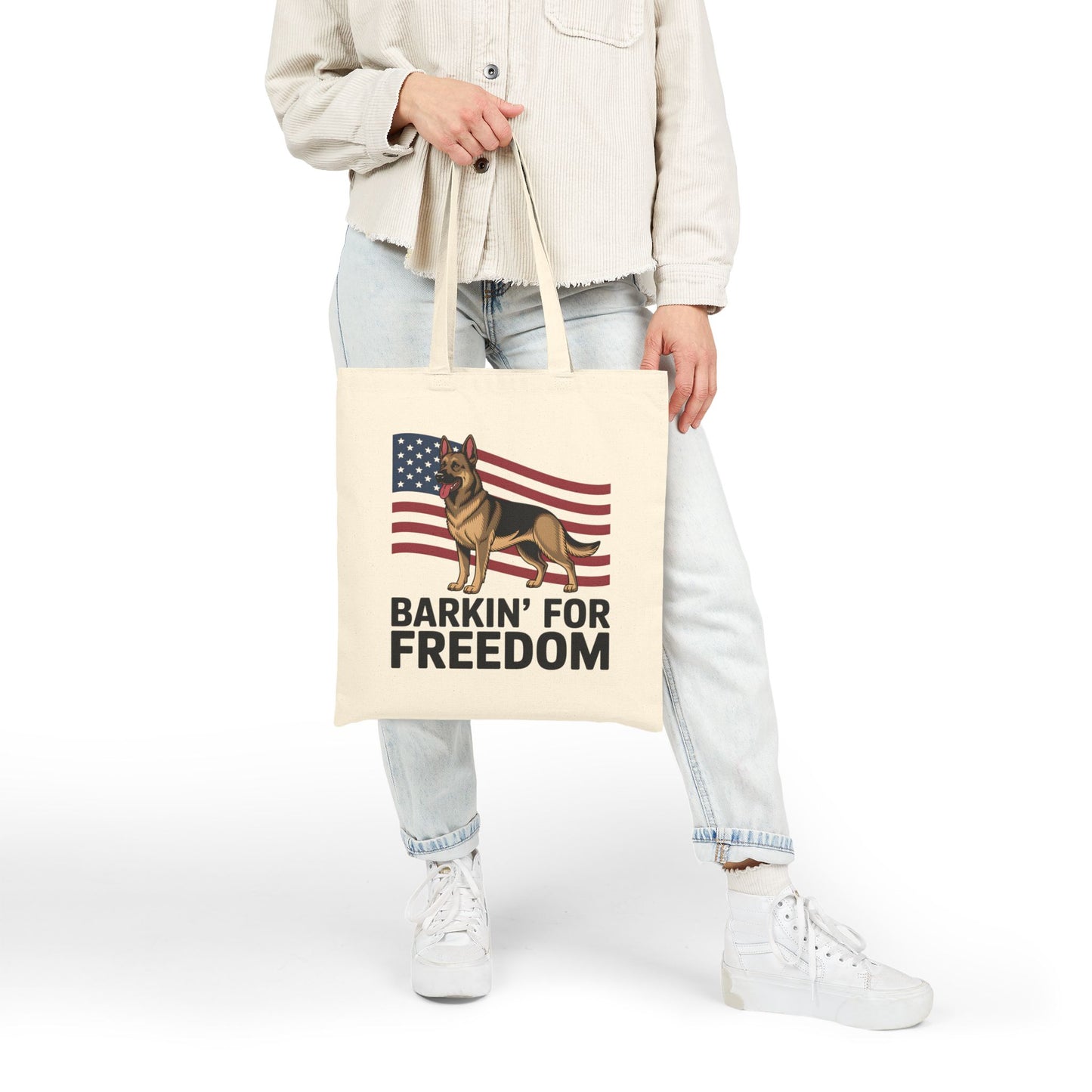 Patriotic Dog Lover Tote Bag - Barkin' for Freedom, Eco-Friendly Shopping Bag, Gift for Pet Owners, USA Flag Canvas Bag, Animal Rights [...]