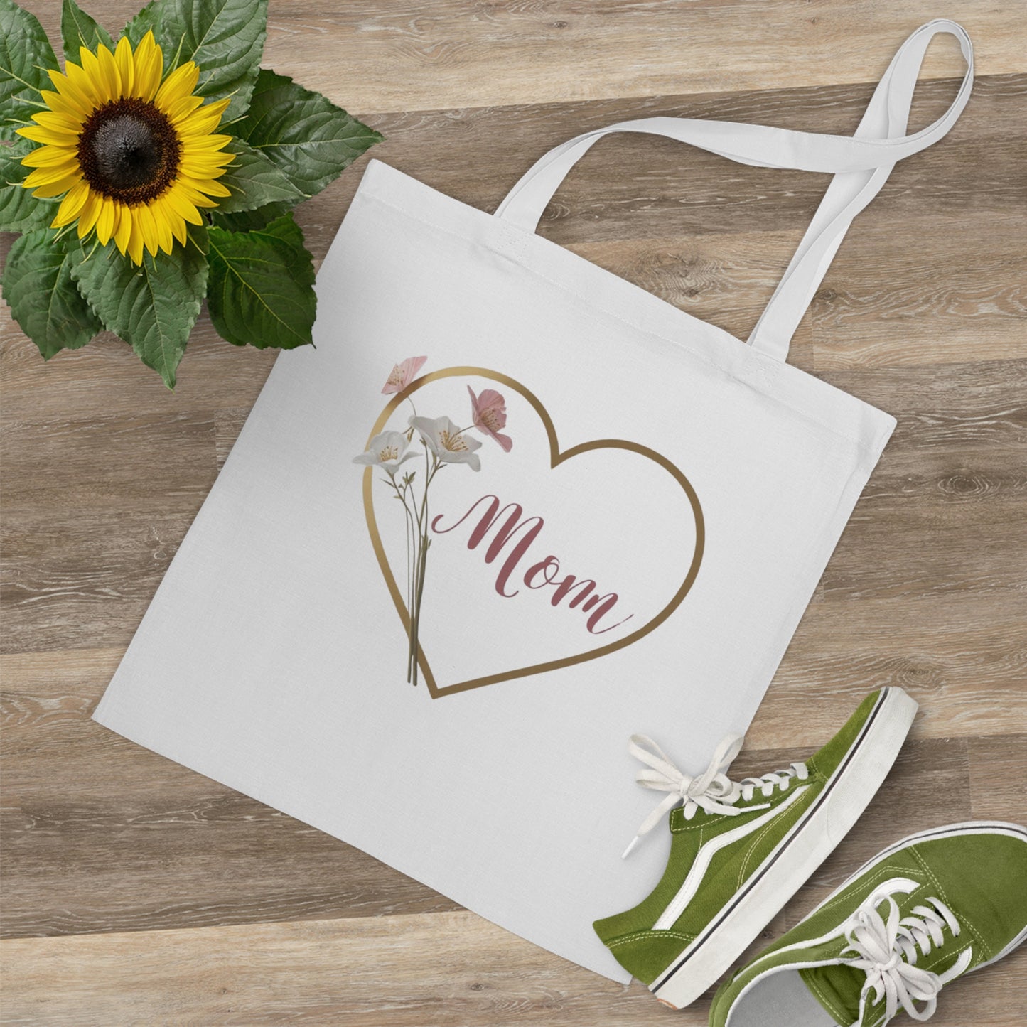 Mom Heart Tote Bag - Floral Design for Mother's Day & Everyday Use