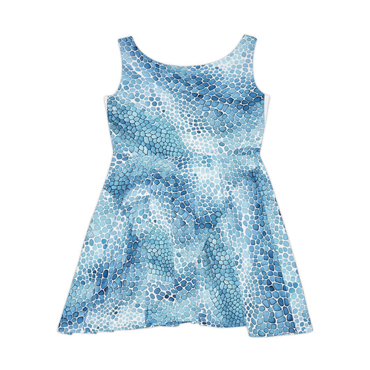 Women's Blue Mosaic Skater Dress - Perfect for Summer Outings and Beach Vacations