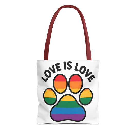 Pride Love Is Love Tote Bag – Colorful Paw Print Design